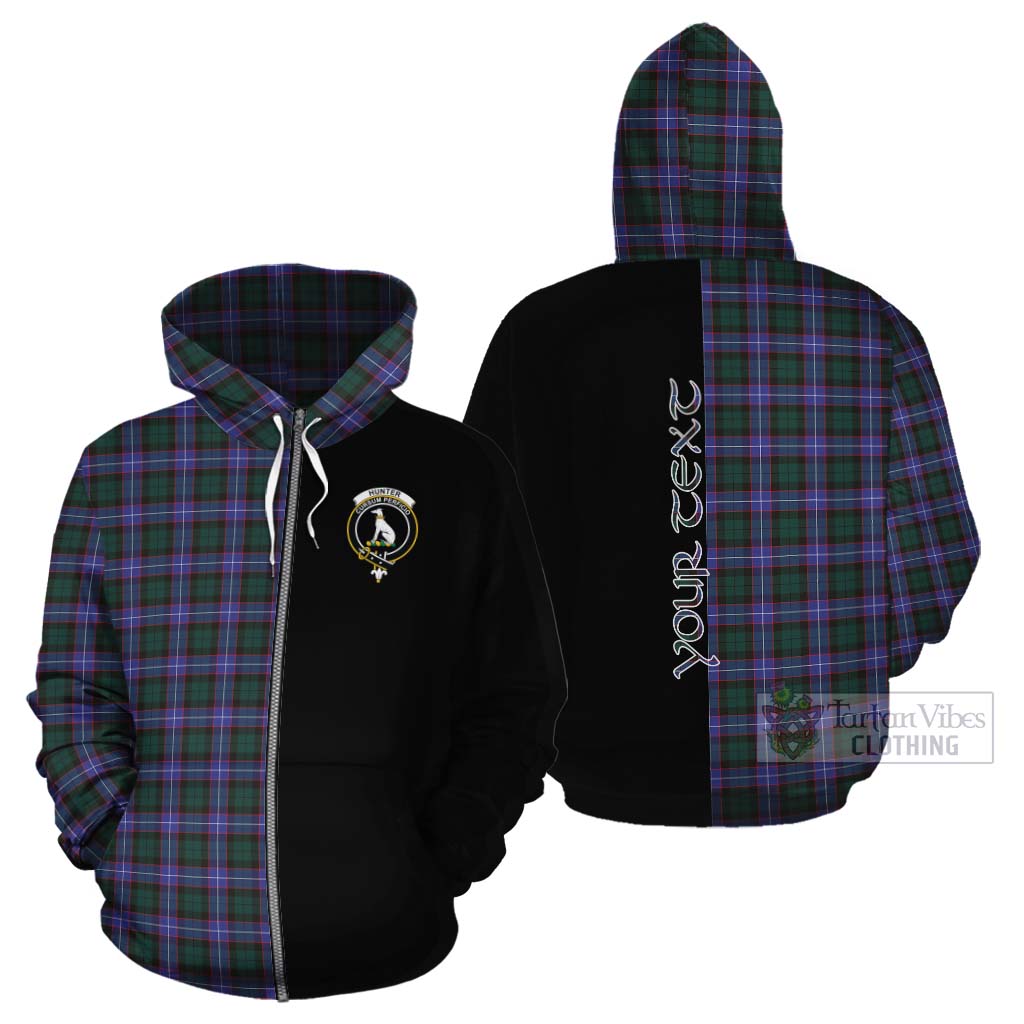 Tartan Vibes Clothing Hunter (Hunterston) Tartan Cotton Hoodie with Family Crest and Half Of Me Style