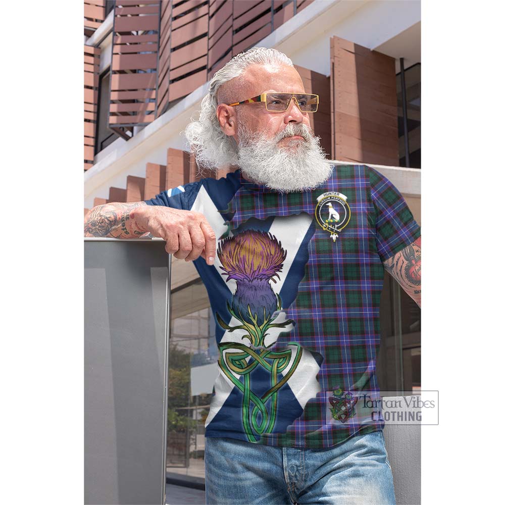 Tartan Vibes Clothing Hunter (Hunterston) Tartan Family Crest Cotton T-shirt Scottish Thistle Celtic Inspired