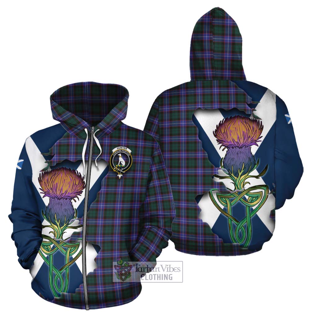 Tartan Vibes Clothing Hunter (Hunterston) Tartan Family Crest Cotton Hoodie Scottish Thistle Celtic Inspired
