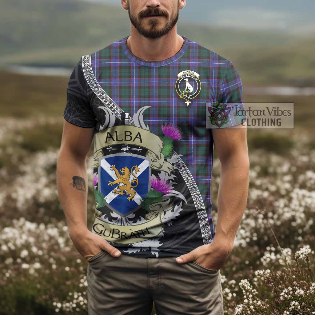 Tartan Vibes Clothing Hunter (Hunterston) Tartan Family Crest T-Shirt Lion Rampant Royal Thistle Shield Celtic Inspired
