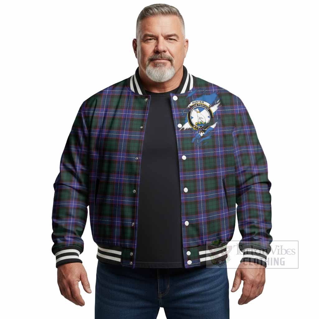 Hunter (Hunterston) Clan Crest In Me Tartan Baseball Jacket Scotland Flag Style