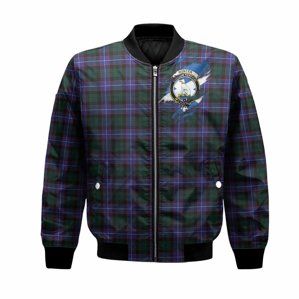 Hunter (Hunterston) Clan Crest In Me Tartan Bomber Jacket Scotland Flag Style