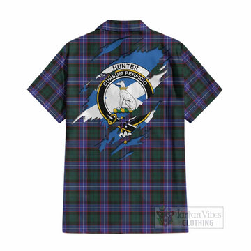 Hunter (Hunterston) Clan Crest In Me Tartan Cotton Hawaiian Shirt Scotland Flag Style