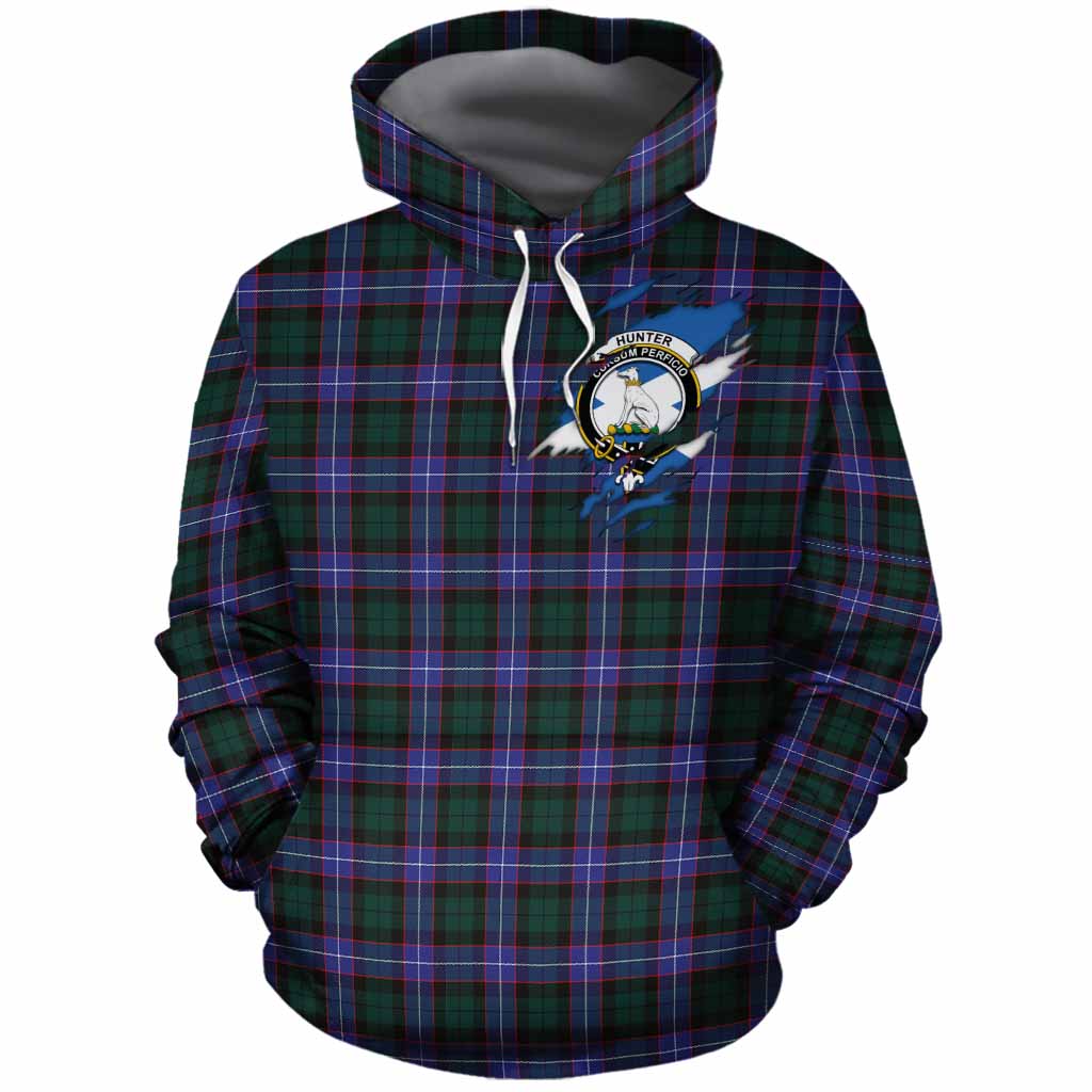 Hunter (Hunterston) Clan Crest In Me Tartan Cotton Hoodie Scotland Flag Style