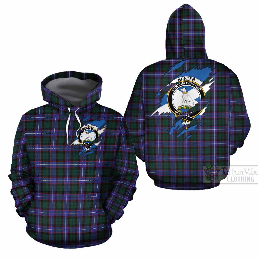 Hunter (Hunterston) Clan Crest In Me Tartan Cotton Hoodie Scotland Flag Style
