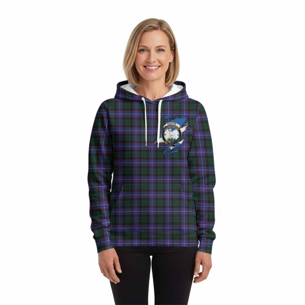 Hunter (Hunterston) Clan Crest In Me Tartan Hoodie Scotland Flag Style