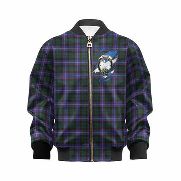 Hunter (Hunterston) Clan Crest In Me Tartan Kid Bomber Jacket Scotland Flag Style