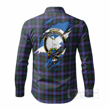 Hunter (Hunterston) Clan Crest In Me Tartan Long Sleeve Button Shirts Scotland Flag Style