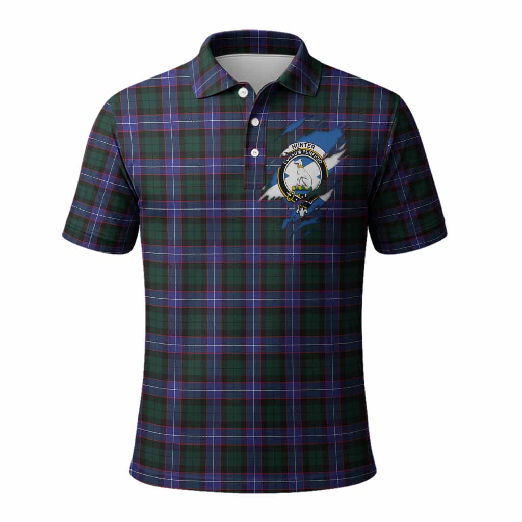 Hunter (Hunterston) Clan Crest In Me Tartan Polo Shirt Scotland Flag Style