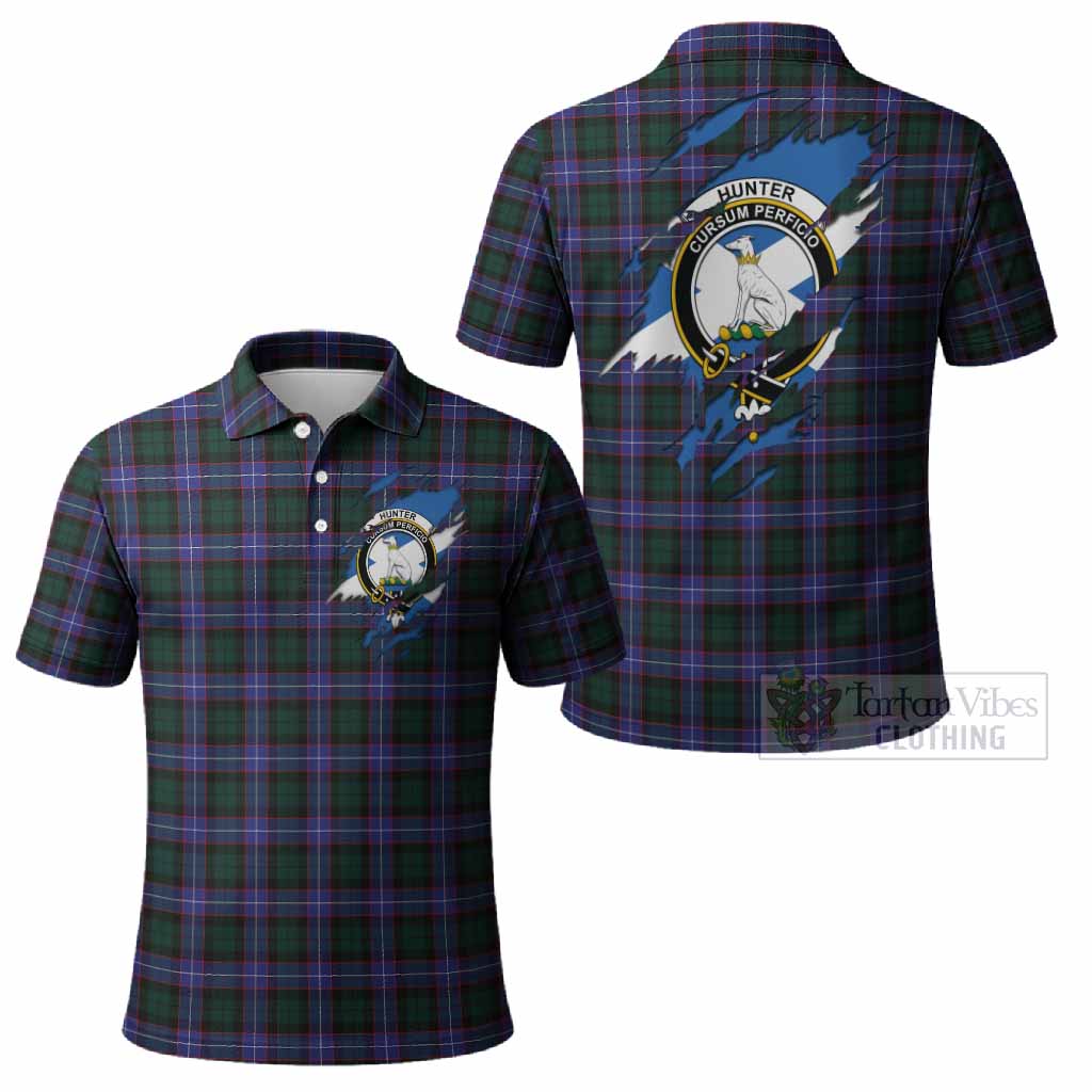 Hunter (Hunterston) Clan Crest In Me Tartan Polo Shirt Scotland Flag Style