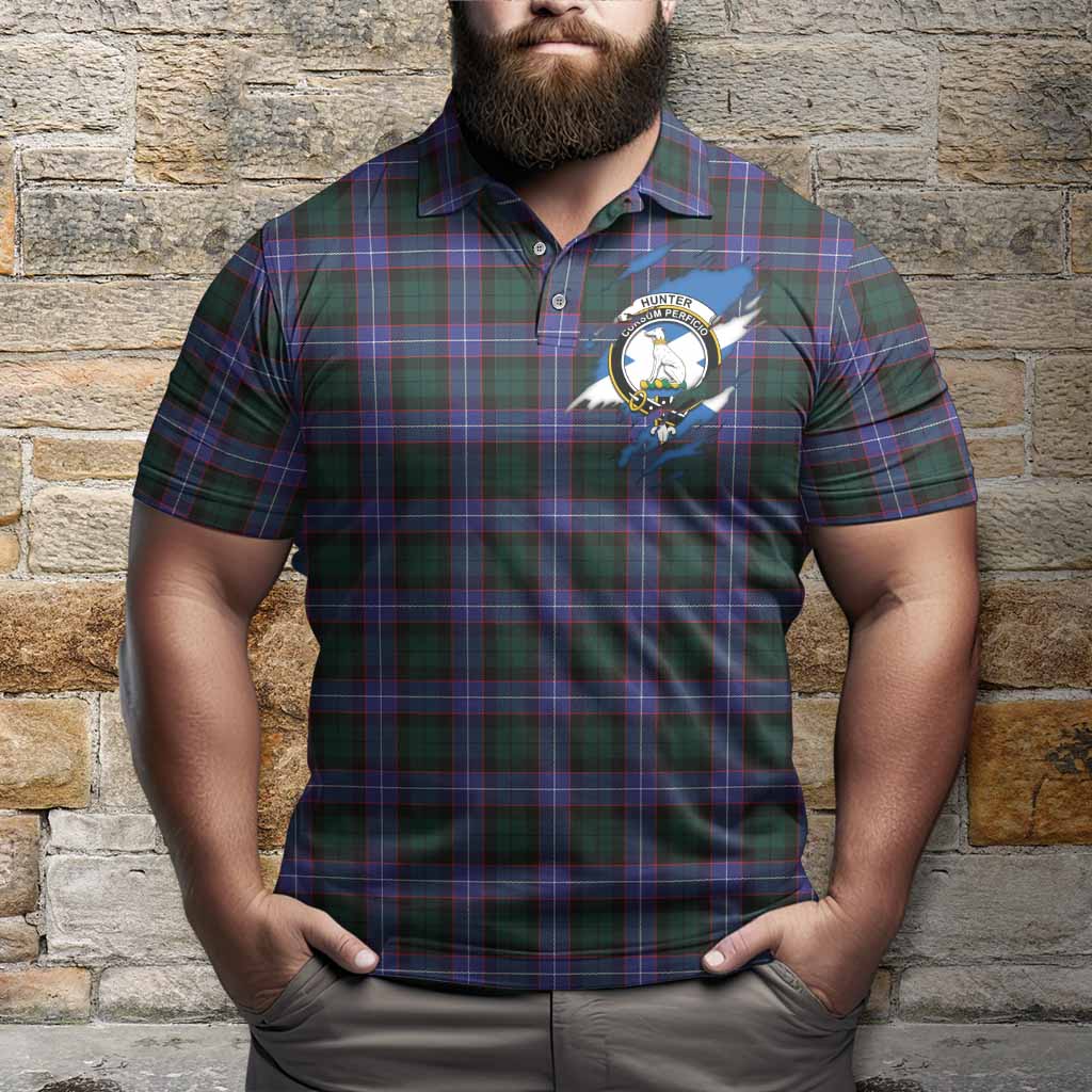 Hunter (Hunterston) Clan Crest In Me Tartan Polo Shirt Scotland Flag Style