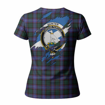 Hunter (Hunterston) Clan Crest In Me Tartan Women T shirt Scotland Flag Style