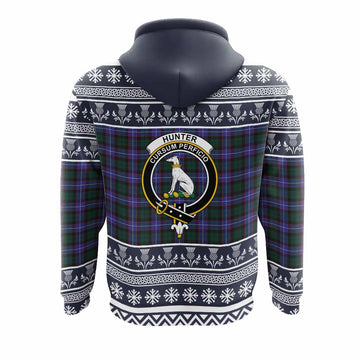 Hunter (Hunterston) Clan Tartan Christmas Hoodie with Family Crest