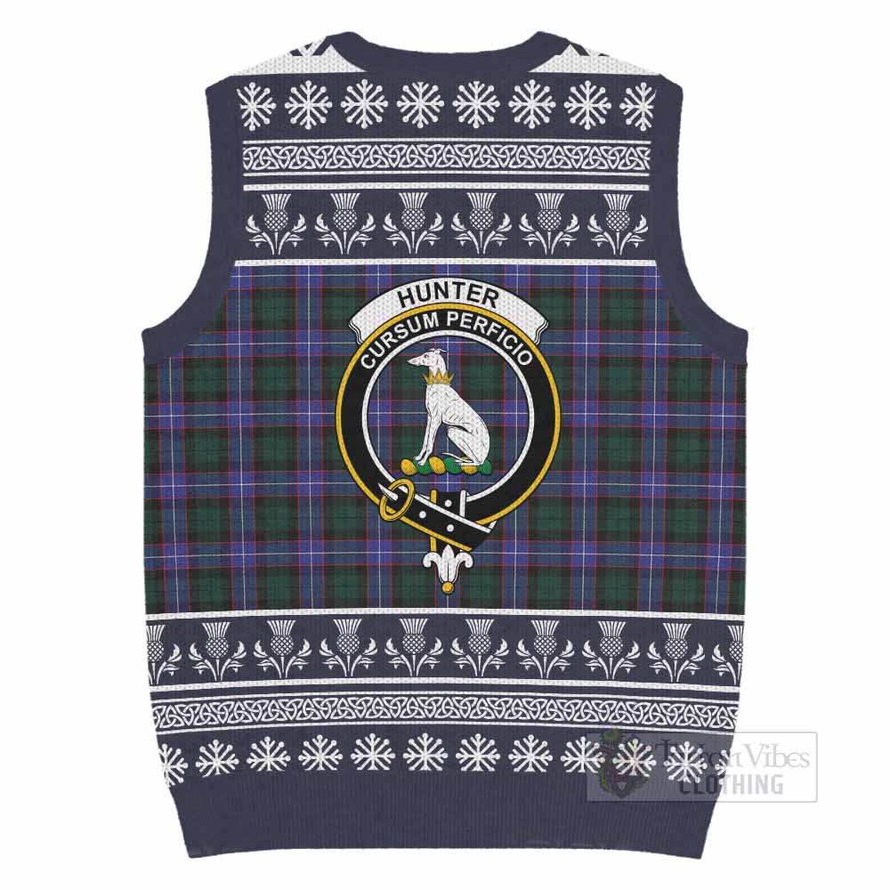 Hunter (Hunterston) Clan Tartan Christmas Knitted V-Neck Vest with Family Crest - Tartan Vibes Clothing
