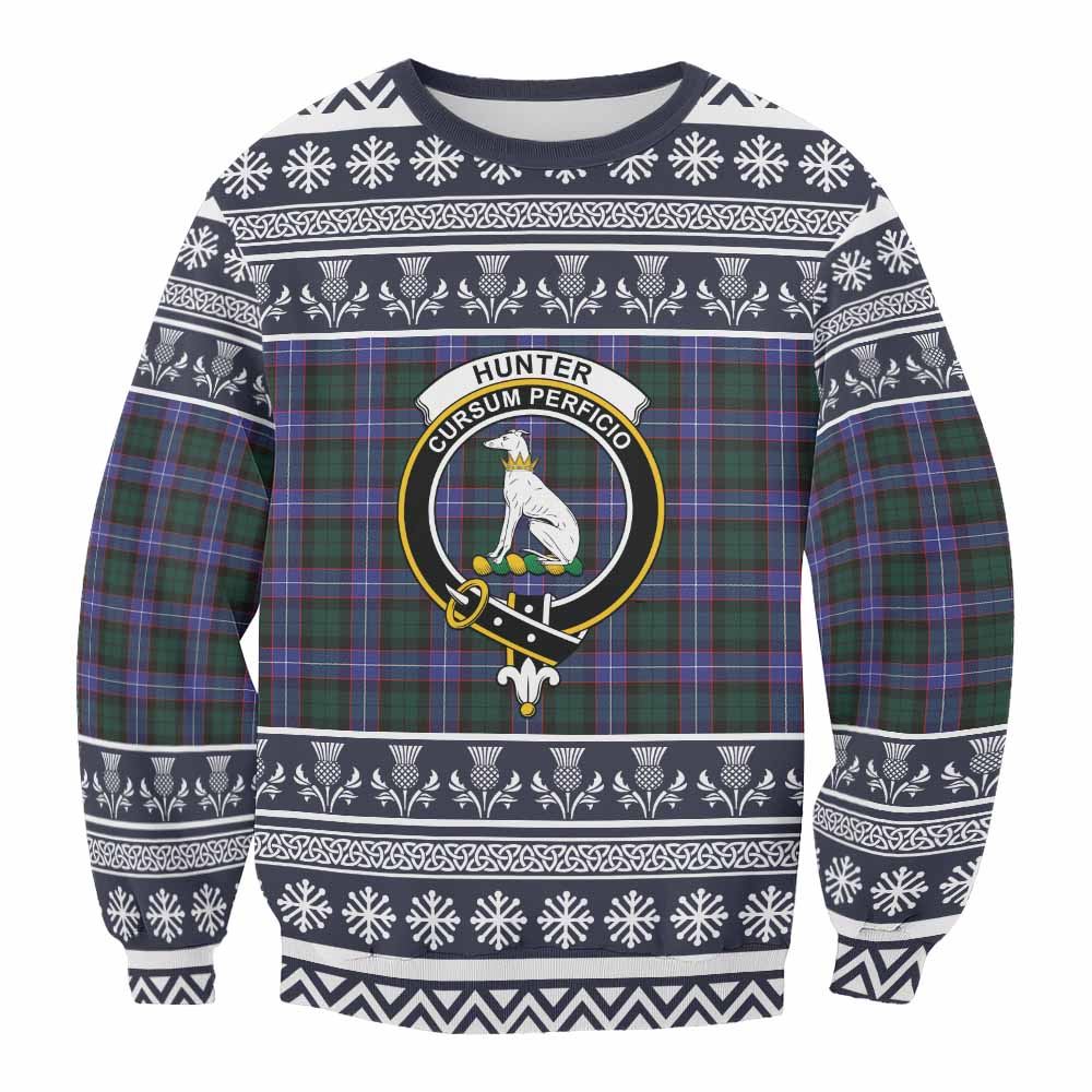 Hunter (Hunterston) Clan Tartan Christmas Sweatshirt with Family Crest - Tartan Vibes Clothing