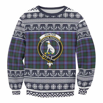Hunter (Hunterston) Clan Tartan Christmas Sweatshirt with Family Crest