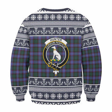 Hunter (Hunterston) Clan Tartan Christmas Sweatshirt with Family Crest