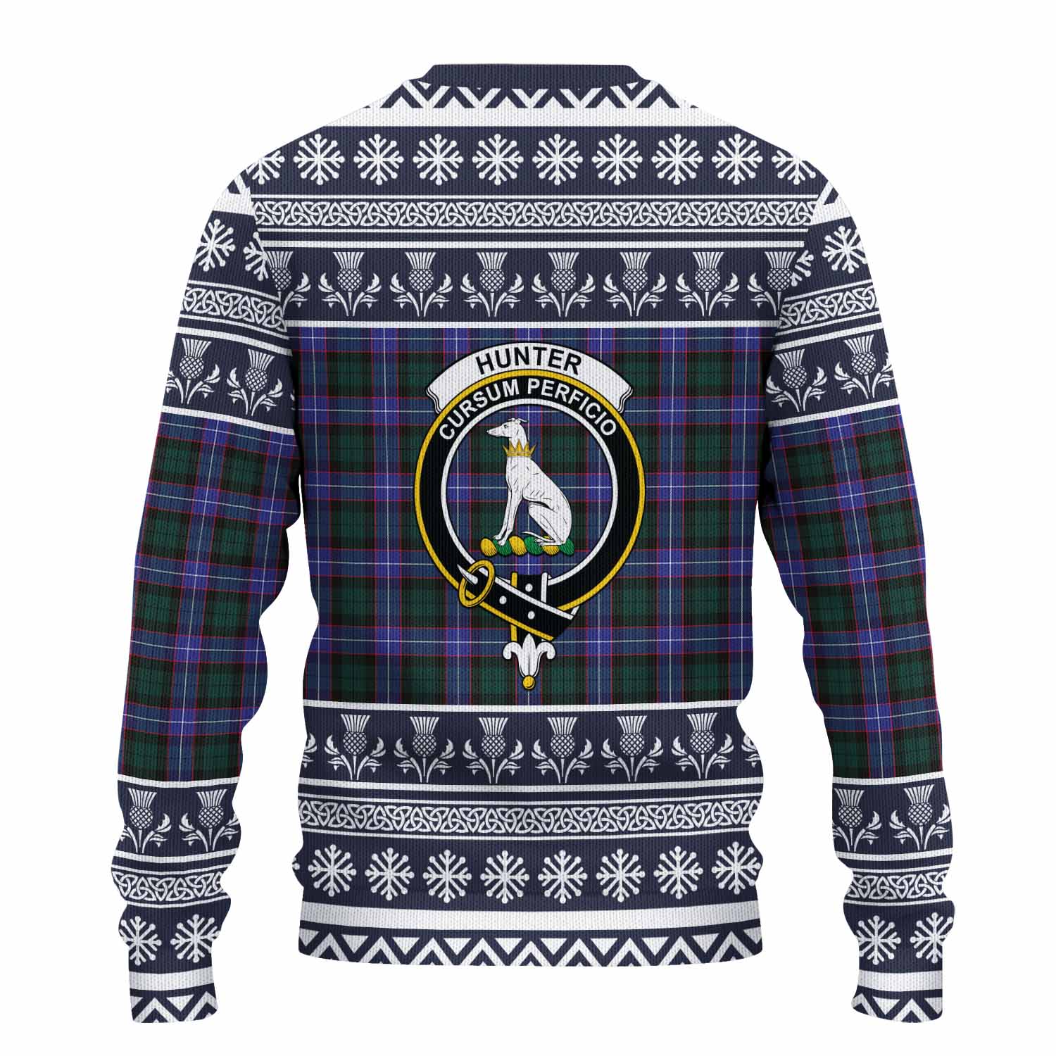 Hunter (Hunterston) Clan Tartan Christmas Ugly Sweater with Family Crest - Tartan Vibes Clothing