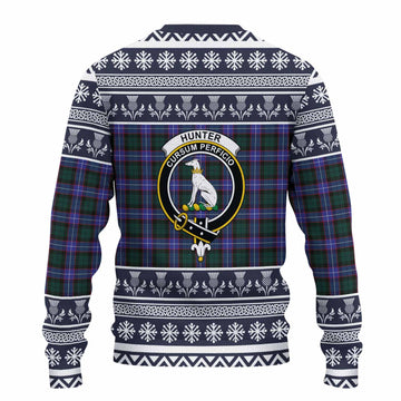Hunter (Hunterston) Clan Tartan Christmas Ugly Sweater with Family Crest