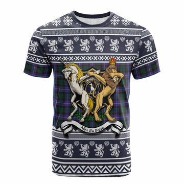 Hunter (Hunterston) Clan Tartan Crest Christmas Cotton T-shirt Coat of Arms Funny Style