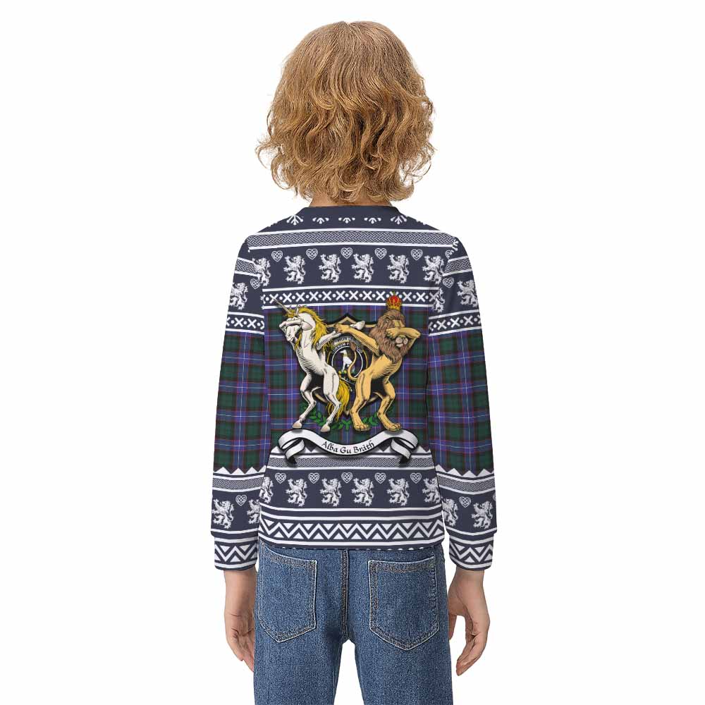Hunter (Hunterston) Clan Tartan Crest Christmas Kid Ugly Sweatshirt Coat of Arms Funny Style - Tartan Vibes Clothing