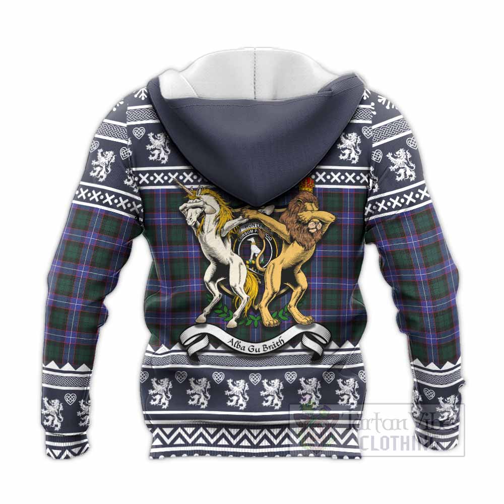 Hunter (Hunterston) Clan Tartan Crest Christmas Knitted Hoodie Coat of Arms Funny Style - Tartan Vibes Clothing