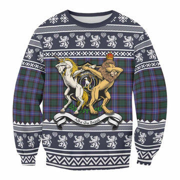 Hunter (Hunterston) Clan Tartan Crest Christmas Sweatshirt Coat of Arms Funny Style