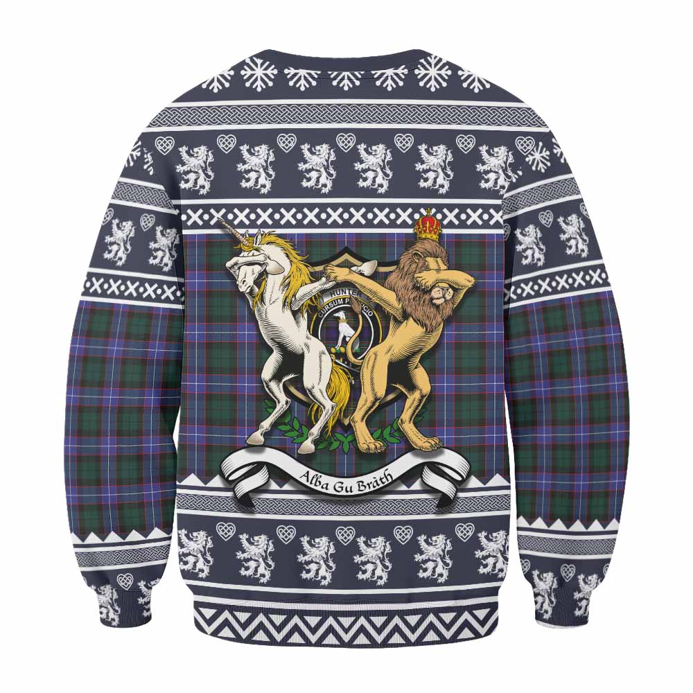 Hunter (Hunterston) Clan Tartan Crest Christmas Sweatshirt Coat of Arms Funny Style - Tartan Vibes Clothing