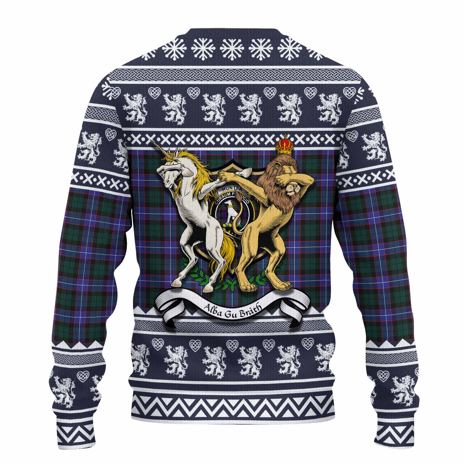 Hunter (Hunterston) Clan Tartan Crest Christmas Ugly Sweater Coat of Arms Funny Style - Tartan Vibes Clothing