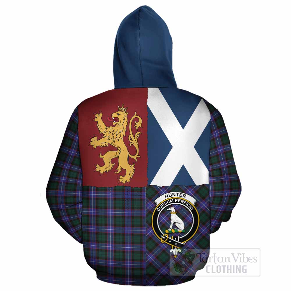 Hunter (Hunterston) Crest Tartan Cotton Hoodie with Lion Rampant Saltire Style - Tartan Vibes Clothing