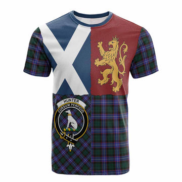 Hunter (Hunterston) Crest Tartan Cotton T-shirt with Lion Rampant Saltire Style