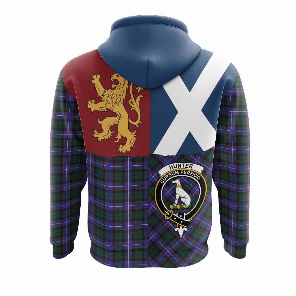 Hunter (Hunterston) Crest Tartan Hoodie with Lion Rampant Saltire Style