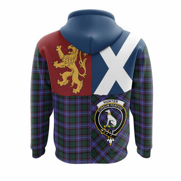 Hunter (Hunterston) Crest Tartan Hoodie with Lion Rampant Saltire Style