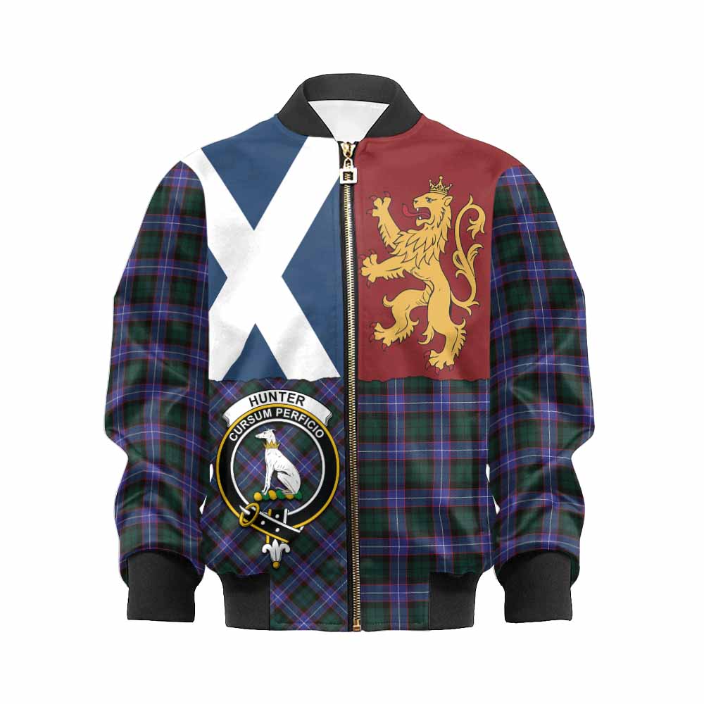 Hunter (Hunterston) Crest Tartan Kid Bomber Jacket with Lion Rampant Saltire Style - Tartan Vibes Clothing