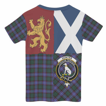 Hunter (Hunterston) Crest Tartan Kid T-shirt with Lion Rampant Saltire Style - Tartan Vibes Clothing