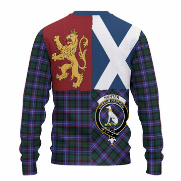 Hunter (Hunterston) Crest Tartan Knitted Sweater with Lion Rampant Saltire Style