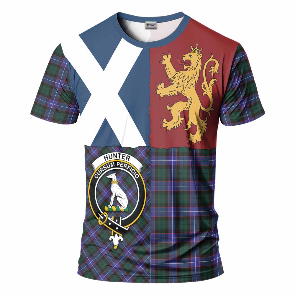 Hunter (Hunterston) Crest Tartan T-Shirt with Lion Rampant Saltire Style