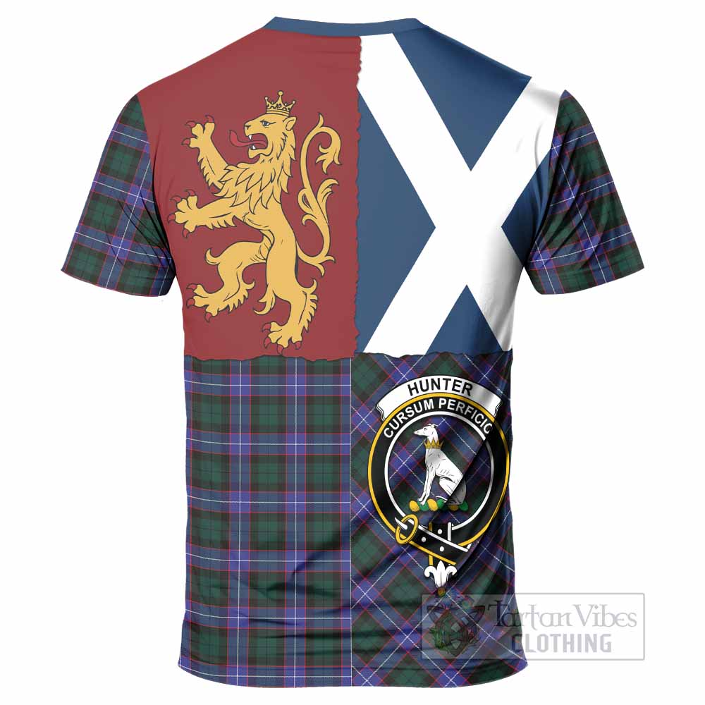 Hunter (Hunterston) Crest Tartan T-Shirt with Lion Rampant Saltire Style