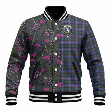 Hunter (Hunterston) Family Crest Tartan Baseball Jacket Scottish Thistle Flower Pattern Half Style