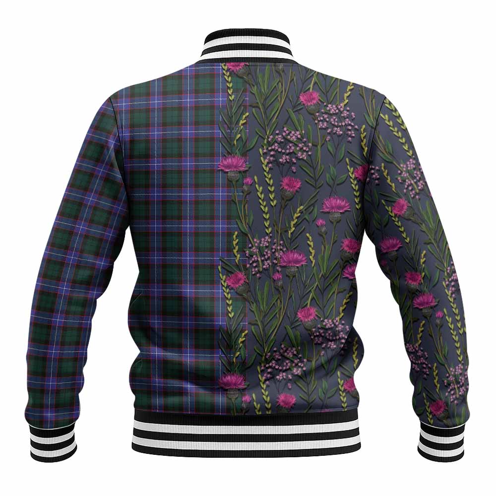 Hunter (Hunterston) Family Crest Tartan Baseball Jacket Scottish Thistle Flower Pattern Half Style - Tartan Vibes Clothing