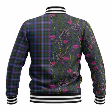 Hunter (Hunterston) Family Crest Tartan Baseball Jacket Scottish Thistle Flower Pattern Half Style