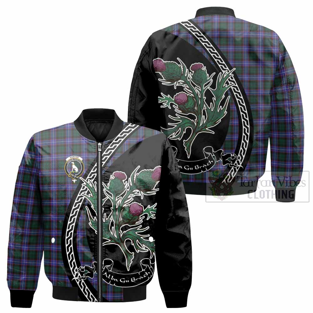 Hunter (Hunterston) Family Crest Tartan Bomber Jacket Alba Thistle Inspired - Tartan Vibes Clothing