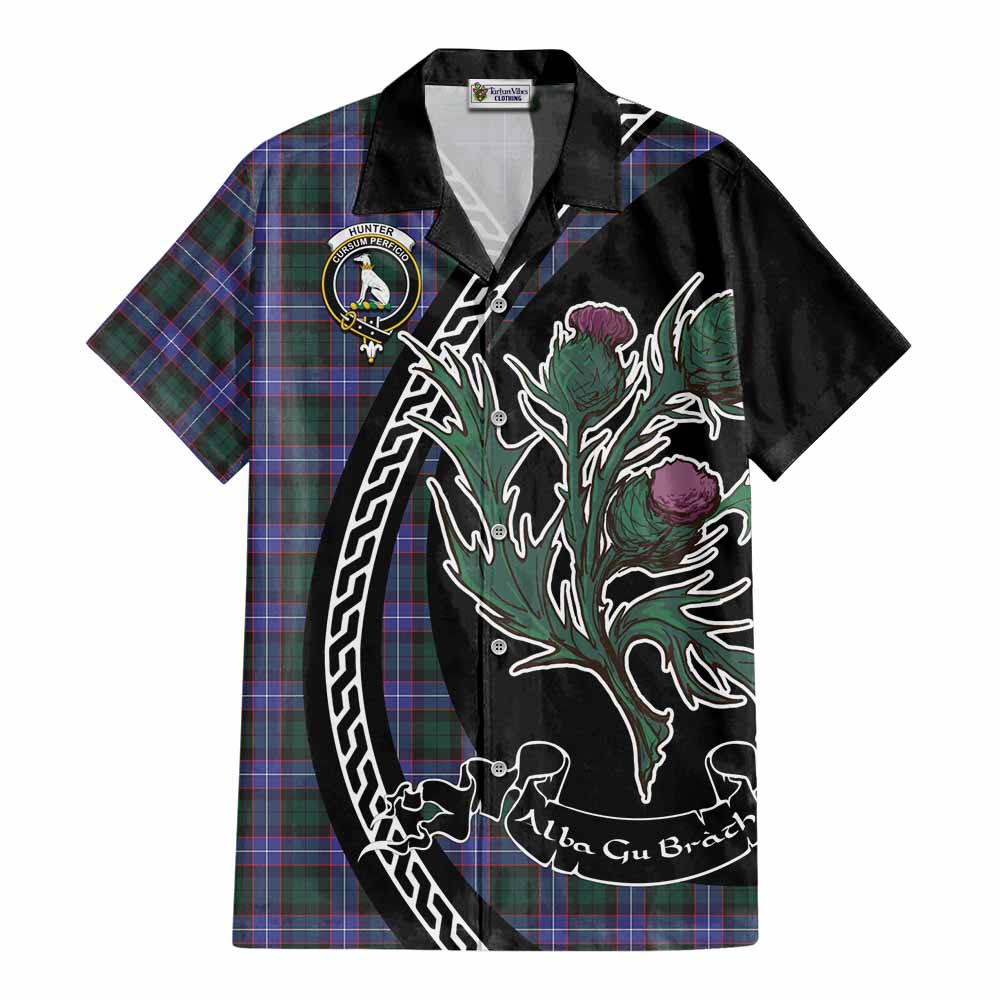 Hunter (Hunterston) Family Crest Tartan Cotton Hawaiian Shirt Alba Thistle Inspired - Tartan Vibes Clothing