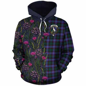 Hunter (Hunterston) Family Crest Tartan Cotton Hoodie Scottish Thistle Flower Pattern Half Style