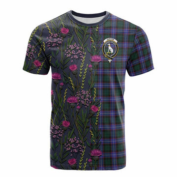 Hunter (Hunterston) Family Crest Tartan Cotton T-shirt Scottish Thistle Flower Pattern Half Style