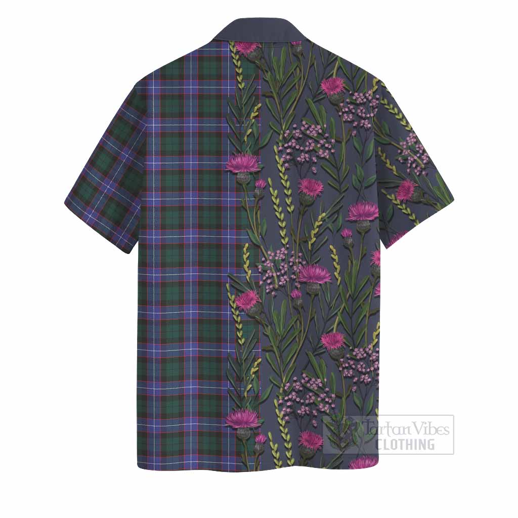 Hunter (Hunterston) Family Crest Tartan Hawaiian Shirt Scottish Thistle Flower Pattern Half Style - Tartan Vibes Clothing