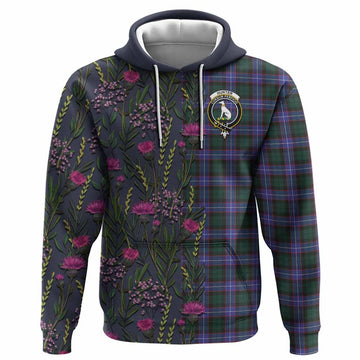 Hunter (Hunterston) Family Crest Tartan Hoodie Scottish Thistle Flower Pattern Half Style