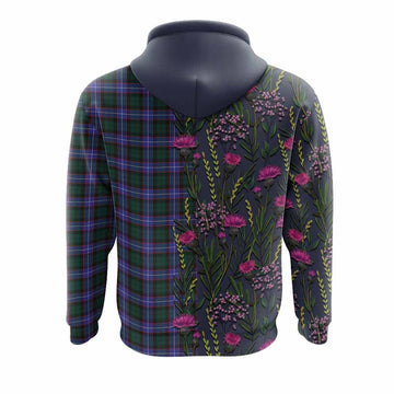 Hunter (Hunterston) Family Crest Tartan Hoodie Scottish Thistle Flower Pattern Half Style