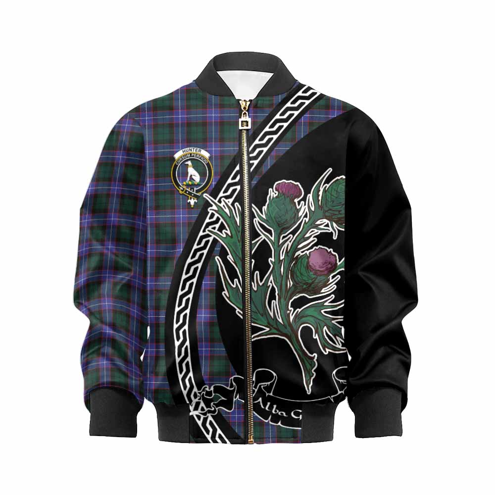 Hunter (Hunterston) Family Crest Tartan Kid Bomber Jacket Alba Thistle Inspired - Tartan Vibes Clothing