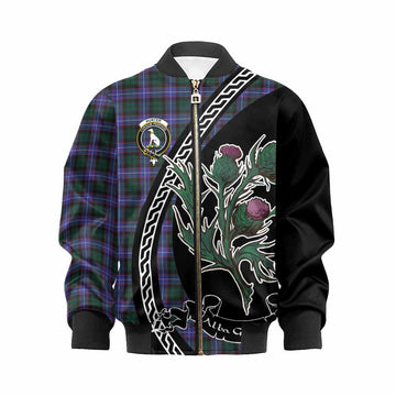 Hunter (Hunterston) Family Crest Tartan Kid Bomber Jacket Alba Thistle Inspired